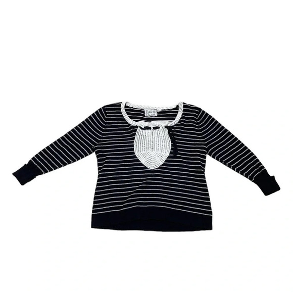 Anthropologie Field Flower Sweater Women's XL X Large Black White Stripe Crochet - Picture 4 of 13